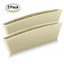 Ampper Leather Storage Cox, Car Storage Box Pad Pocket Premium Quality PU Leather - (0.79 - 1.6" Gap Fit, Beige, 2 Pack)