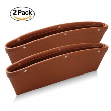 Ampper Leather Storage Cox, Car Storage Box Pad Pocket Premium Quality PU Leather - (0.79 - 1.6" Gap Fit, Brown, 2 Pack)