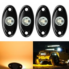 Ampper 4 Pods LED Rock Light CREE Chips, Universal Fit Waterproof Multi Function Accent Glow Neon LED Light Kits for Cars Offroad Truck Boat Deck Underbody Interior Exterior (Amber)