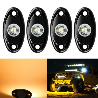 Ampper 4 Pods LED Rock Light , Universal Fit Waterproof Multi Function Accent Glow Neon LED Light Kits for Cars Offroad Truck Boat Deck Underbody Interior Exterior (Amber)  Ampper 4 Pods LED Rock Light , Universal Fit Waterproof Multi Function Accent Glow Neon LED Light Kits for Cars Offroad Truck Boat Deck Underbody Interior Exterior (Amber)