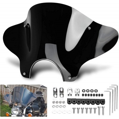 Ampper Universal Motorcycle Windshield With Mounting Kits For Cruiser Black
