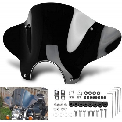 Ampper Universal Motorcycle Windshield With Mounting Kits For Cruiser Black  Ampper Universal Motorcycle Windshield With Mounting Kits For Cruiser Black